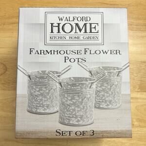 Walford Home Rustic Farmhouse Flower Pots Set of 3 Galvanized Steel Powder Coat